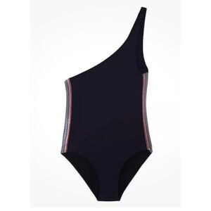 PILYQ BLACK, One shoulder w/ multi color side stripes